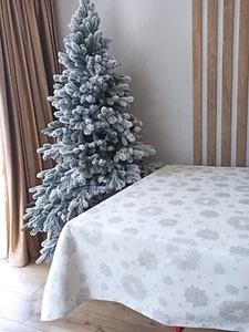 Tablecloth Christmas Fabric Holiday Table cover Tapestry Ivory Silver Linen - Picture 1 of 5