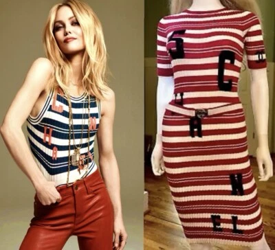 Chanel 2019 Red White Stripe Dress Belt 2pc Set 34 36 38 40 4 6 8 CC Logo S M - Image 1 of 4