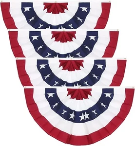4 Pack Pleated USA Fan Flag 1.5x3 Feet American US Bunting Flags Half Fan Banner - Picture 1 of 7
