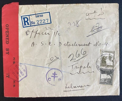 1941 Safad Palestine Registered Censored cover To Tripoli Lebanon - Image 1 of 2