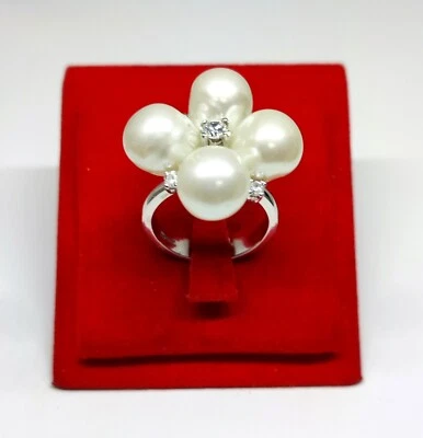 Anello argento 925 ‰ rodiato con quattro perle coltivate e zirconi mis. 15 - Immagine 1 di 4