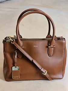 Lauren Ralph Lauren Newbury Double Zip Satchel Top Handle Brown Leather Bag - Picture 1 of 24