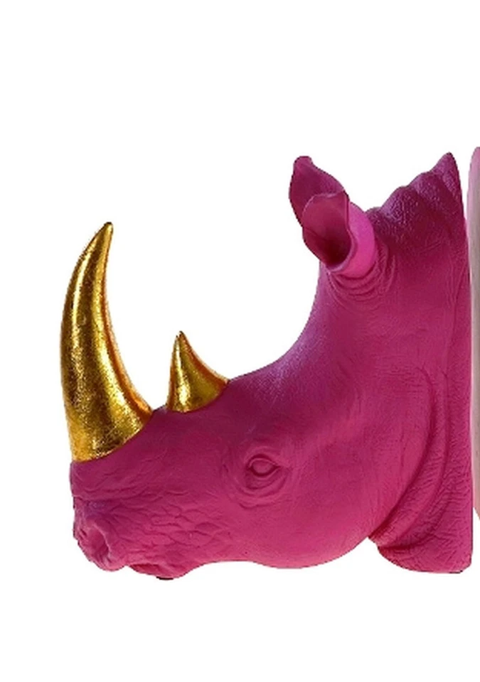 Buchstütze Nashorn pink gold Figur Vintage Buchenden - Bild 1 von 1
