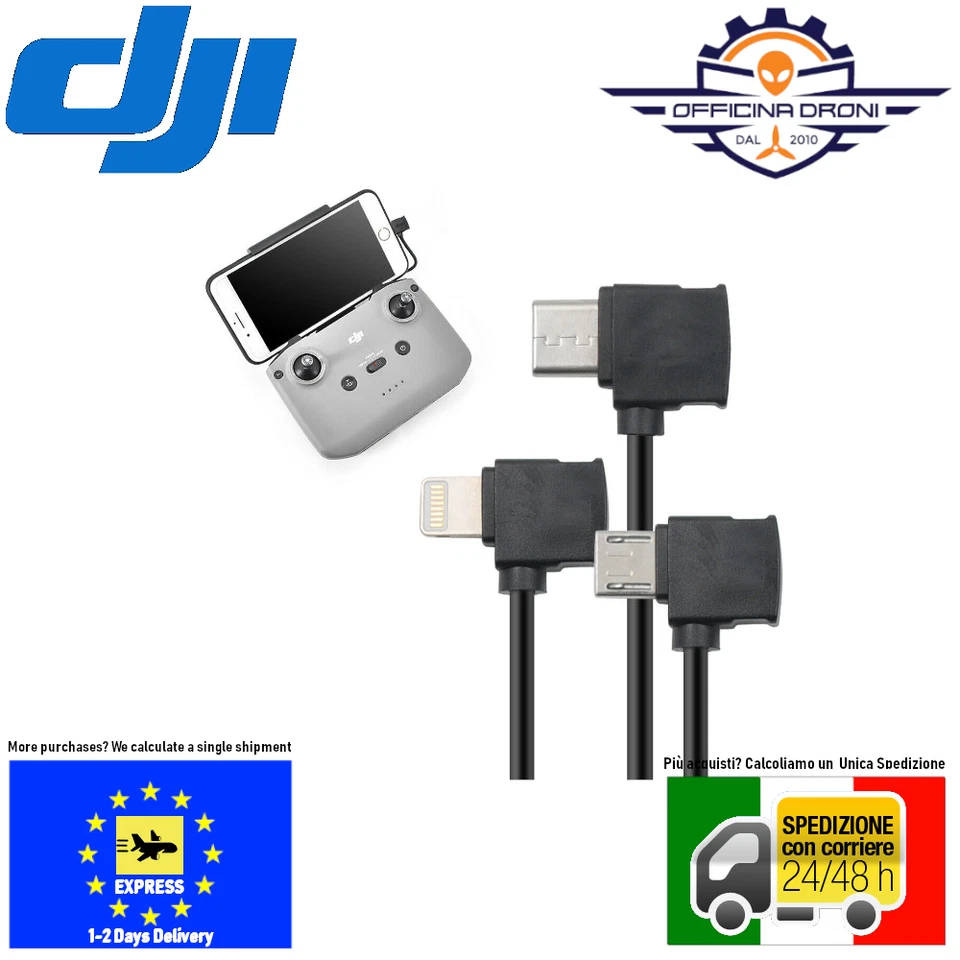 DJI Mini 2 Air 2 Y 2s Cable USB Original Tipo B C Lightning IPHONE Controlador - Imagen 1 de 1