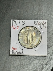1917 S Tipo 2 Cuarto Libertad Permanente AU Sobre Moneda Tonificada Sin Circular (16907) - Imagen 1 de 2