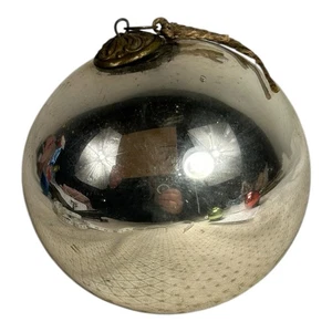 Antike deutsche Kugel Glas groß Silber Weihnachtsschmuck - Bild 1 von 6