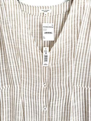 Maxi Vestido $168 Max Studio Puff Manga Corta Botón Frontal Tostado Blanco Rayas M Nuevo con Etiquetas Foto 1 de 4