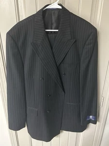Brand New Men's Black Pinstriped Double Breasted Vittorio St. Angelo Suit 46L 40 - Picture 1 of 9