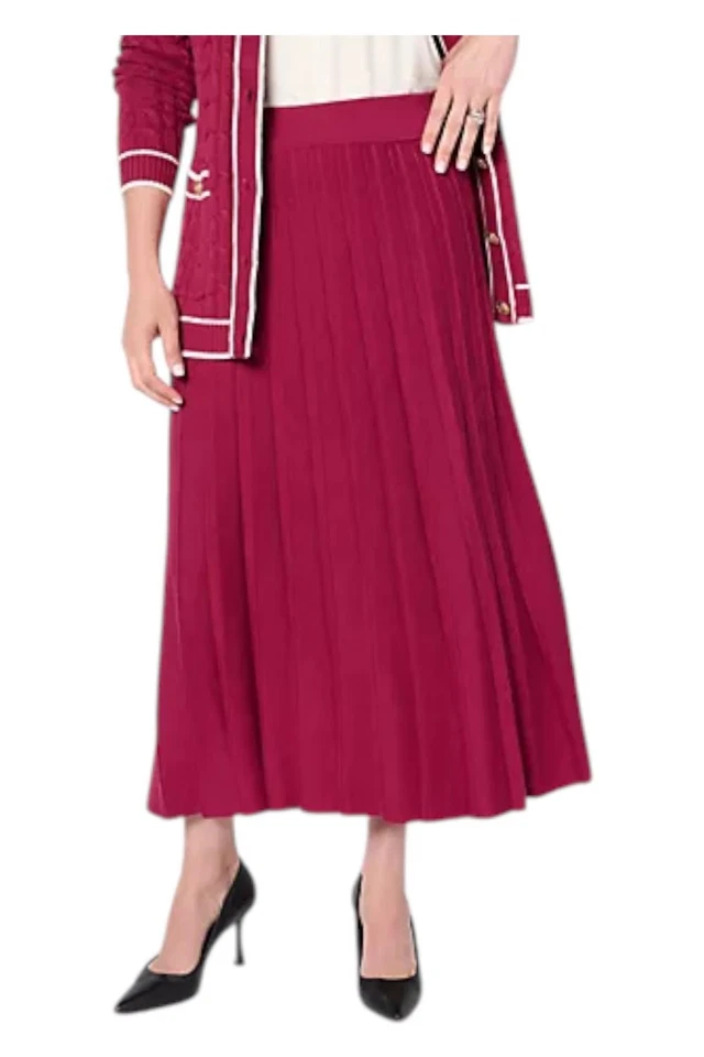 Isaac Mizrahi Live! Mujer Sunburst Plisado Midi Suéter Falda Frambuesa Foto 1 de 1