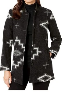 Pendleton Kiva Jacquard Leather Collar Wool Topper Coat Jacket Womens M - Picture 1 of 9