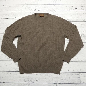 Tasso Elba Sweater Mens Medium Brown 100% Cashmere Cable Knit Pullover Soft Warm - Picture 1 of 6