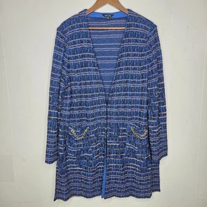Misook Womens Blue Tweed Gold Chain Pocket Cardigan Size XL Classy Old Money - Picture 1 of 9