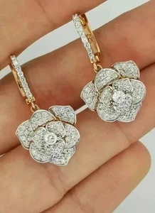2CT Round Cut Moissanite Diamond Art Deco Dangle Earrings 14K Yellow Gold Plated - Picture 1 of 10