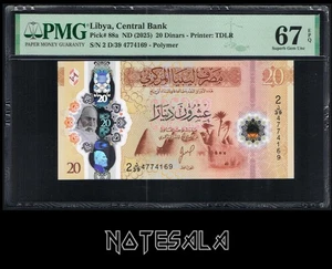 LIBYA LIBIA 20 DINARS ND (2025) Pick-88a POLYMER PMG 67 SUPERB GEM UNC - Picture 1 of 2
