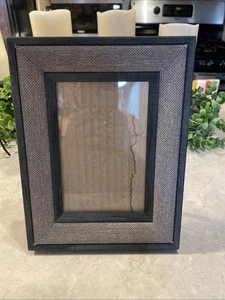 Rustic Antiqued Wooden Brown Frame Navy Gray Tweed Matting 6.5x8.5x.75”(3.75x6) - Picture 1 of 6