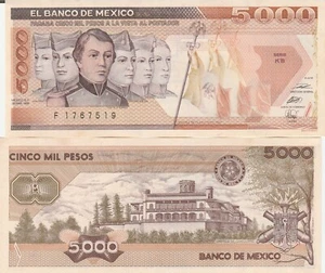Mexico: $ 5,000 Pesos Ninos Heroes Mar 28, 1989 El Banco de Mexico UNC. - Picture 1 of 1