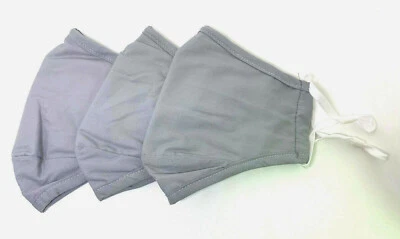 Paquete de 3 mascarillas faciales de tela 3 capas reutilizables lavables, correa ajustable, gris Foto 1 de 3