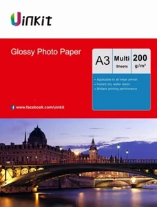 A3 Paper Inkjet Paper High Glossy Super White Inkjet Printer 200Gsm Uinkit Lot - Picture 1 of 8