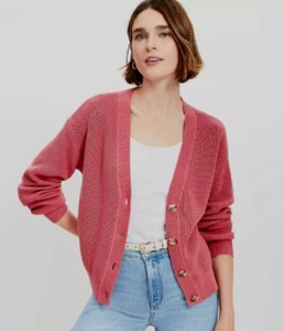 LOFT Women's Slate-Rose Ribbed 100% Cotton Button-Up Knit Cardigan Sweater XXL - Picture 1 of 5