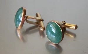 Vintage 14K Yellow Gold Adventurine Quartz Cufflinks w New Appraisal for $1000 - Picture 1 of 4