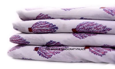 Indian Hand Block Printed Cotton Sewing Voile Fabric Dressmaking 25 Yards White - Image 1 of 3