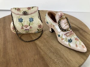 NOSTALGIE Popular Imports MINIATUR HANDTASCHE & SCHUH Blumenmuster - Bild 1 von 9