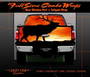 TRUCK REAR WINDOW TAILGATE WRAP COMBO VINYL GRAPHIC DECAL STICKER LAMINATED ELK - Picture 1 of 4