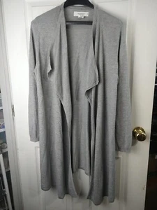Workshop Woman 0X Sweater Grey Open Long Cardigan Waffle Knit Front - Picture 1 of 9