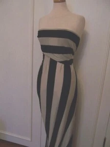 3yds EUROPEAN DESIGNER FABRIC SOFT SILK VISCOSE STRETCH JERSEY CREAM BLACK BANDS - Picture 1 of 8