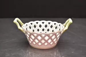 RARE Herend Woven Reticulated Openwork Basket Dish Bowl Floral Porcelain - Picture 1 of 5