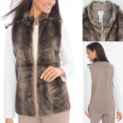 Zenergy-Chicos Vest Faux Fur Higher Womens Large Collar Zip Lined Cashmere Blend Foto 1 de 4