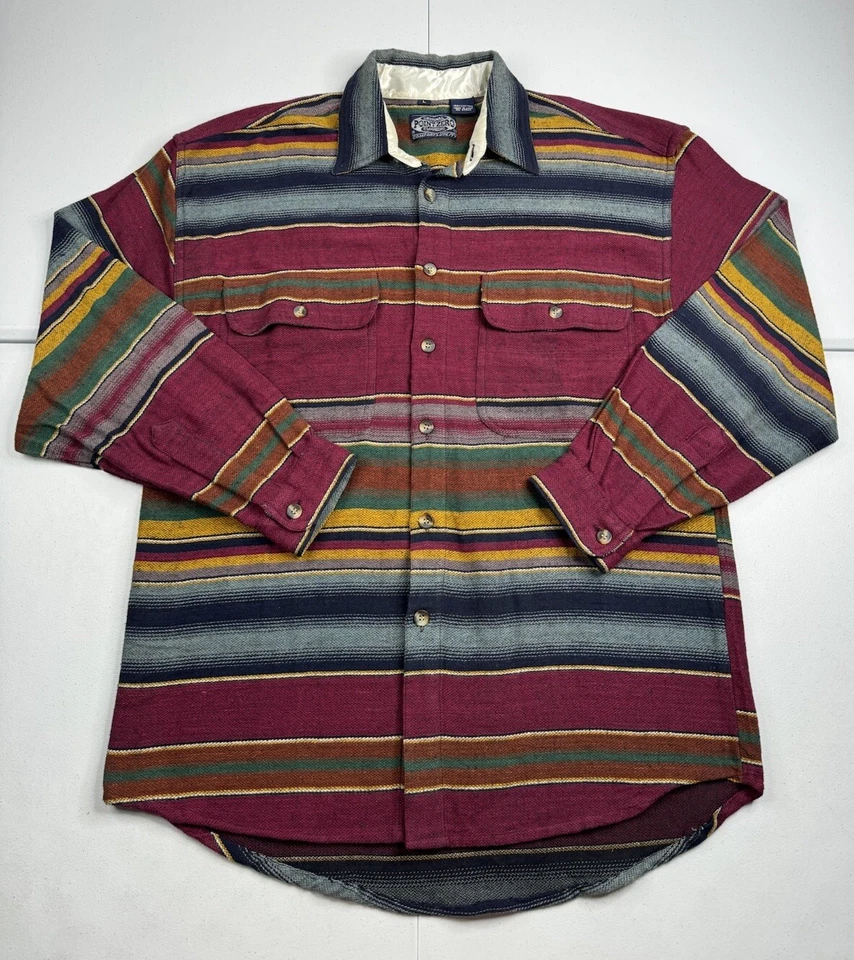Vtg Point Zero Shirt Heavy Cotton Mexican Striped Blanket Aztec Grunge Y2K L - Image 1 of 4