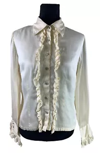 Talbots Pure Silk Petites 8 Ivory Ruffled Jewel Button Up 8P - Picture 1 of 12