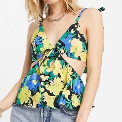 Blusa Top Topshop Tropical Floral Recorte Peplum Corbata Verano Nueva Para Mujer 14 Foto 1 de 4