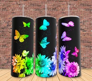 Colorful Butterflies And Sunflowers 20oz skinny Tumbler - Picture 1 of 2
