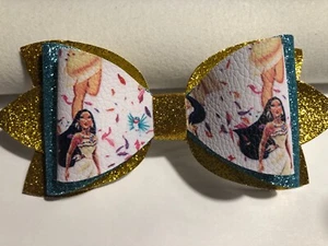 POCAHONTAS 4 LAYER HAIR BOW. GOLD, BLUE, AND WHITE. 5.5" X 2.5", HOMEMADE - Picture 1 of 3