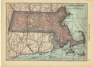 1931 Vintage Massachusetts State Map/ 6x8 Great size for Wall Art/ 90 years old - Picture 1 of 1