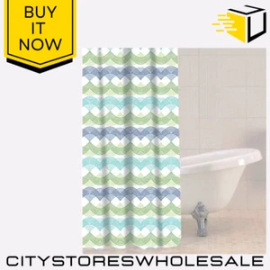 Waves Shower Curtain Sabichi With 12 Hooks Waterproof & Stylish 180x180cm - Picture 1 of 5