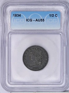 Medio centavo cabeza clásica 1834 1/2 c ICG AU55 - Imagen 1 de 2