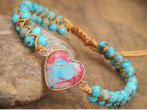 Handmade Heart Natural Gemstone Sea Sediment Healing Chakra Women Bracelet Gifts - Picture 1 of 6