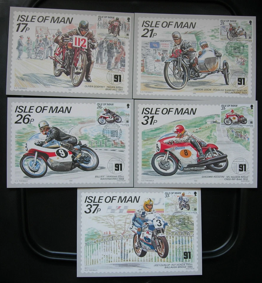 ISLE OF MAN 1991 TT MOTORCYCLE RACES SET OF 5 FIRST DAY OF ISSUE STAMP CARDS - Image 1 of 1