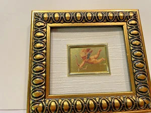 Italian 23 Kt Gold Leaf Reproduction cherub with bow and arrow small framed art - Picture 1 of 4