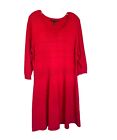 Lane Bryant Women’s Size 22/24 Midi Red Sweater Dress 3/4 Sleeves Ribbed