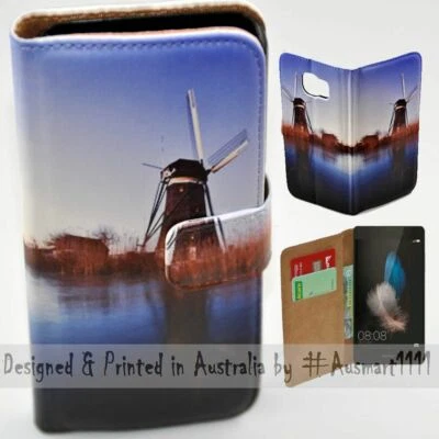 Funda tipo billetera con estampado de molino de viento para teléfono móvil serie Huawei Foto 1 de 3
