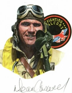 Dean Caswell Hand Signed Cut Signature GOE Lithograph WWII USMC Ace - Picture 1 of 1