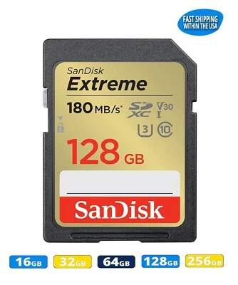 Sandisk Extreme SD Card 16GB 32GB 64GB 128GB Memory Cards for Sony & Panasonic - Image 1 of 4