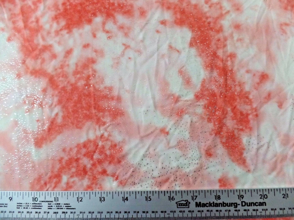 DISTRESSED ORANGE SILVER GLITTER 4 WAY STRETCH POLY  KNIT FABRIC   35X58  INCHES - Image 1 of 1