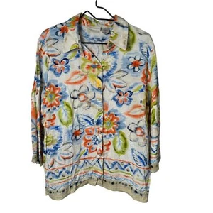 Women's Alfred Dunner Floral Linen Top Button Up Aztec Size 18 - Picture 1 of 8