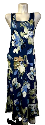 全新 24SEVEN 女式 M 码蓝色花卉无袖休闲套衫长裙 — 第 1/4 张图片