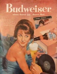 Anuncio impreso Budweiser vintage 1960 Where There's Life...There's Bud. - Imagen 1 de 1